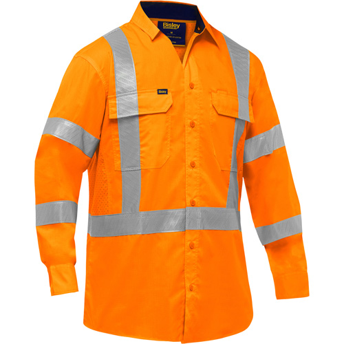 Chemise de travail &agrave; manches longues et X au dos Bisley avec X-Airflow, Poly-coton, Petit, Orange haute visibilit&eacute; Les Distributions ICE