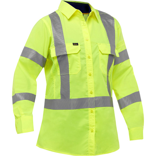 Bisley&reg; X-Back Women's Long Sleeve Work Shirt with X-Airflow, Poly-Cotton, Small, High Visibility Lime-Yellow Les Distributions ICE
