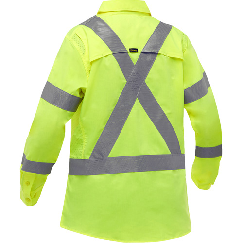 Bisley&reg; X-Back Women's Long Sleeve Work Shirt with X-Airflow, Poly-Cotton, Small, High Visibility Lime-Yellow Les Distributions ICE