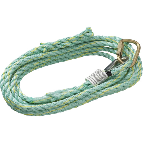VL-1115-25 Cordage de s&eacute;curit&eacute; vertical avec mousqueton d'ancrage &agrave; une extr&eacute;mit&eacute; & &eacute;clisse dorsale d'extr&eacute;mit&eacute; &agrave; la traîne, Copolym&egrave;re Les Distributions ICE