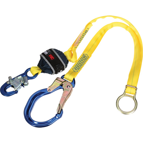 Tie-Back Web Shock-Absorbing Lanyard, 6', Rebar Hook Center, Snap Hook Leg Ends, Polyester Les Distributions ICE