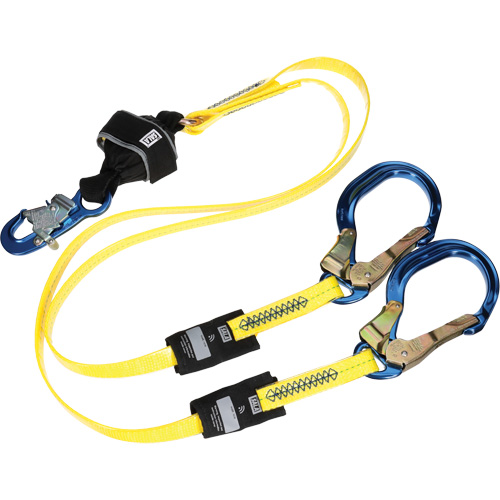 Twin-Leg Arc Flash Coated Web Shock-Absorbing Lanyard, 6', Rebar Hook Center, Snap Hook Leg Ends Les Distributions ICE