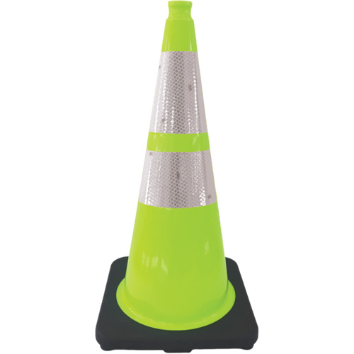 Premium Traffic Cone, 28", Lime Green, 4" & 6" Reflective Collar(s) Les Distributions ICE