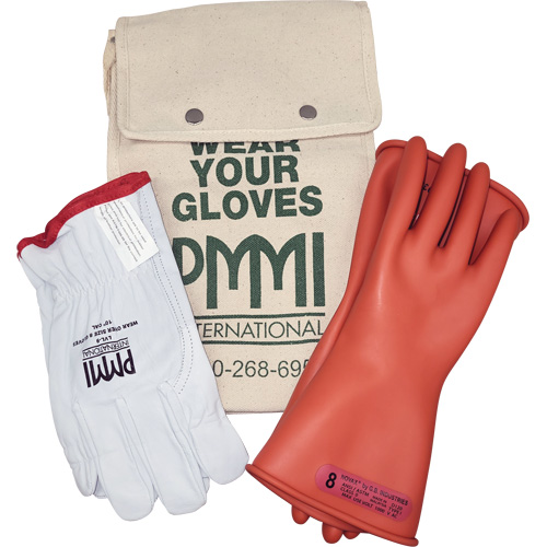 Rubber Electrical Insulating Glove Kit, ASTM Class 0, Size 8, 11" L Les Distributions ICE