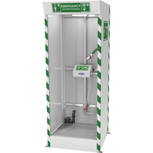 Cabine de douche d'urgence et douche oculaire/faciale couverte avec pompe de puisard Les Distributions ICE