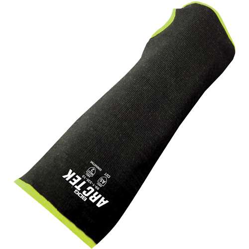 Cut-Resistant Sleeve with Thumb Hole, Polyethylene/Steel, 10", ASTM ANSI Level A5, Black/Yellow Les Distributions ICE