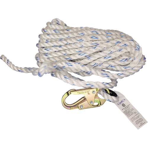 Cordage de s&eacute;curit&eacute; verticale avec mousqueton de 3/4" et cosse cœur Les Distributions ICE