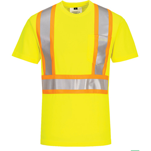 Contrast-Striped Safety T-Shirt, Polyester, Small, High Visibility Lime-Yellow Les Distributions ICE