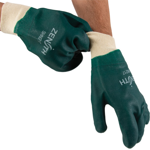 Double Dipped Green Gloves, 10" L, PVC, Cotton Jersey Inner Lining, 70-mil Les Distributions ICE