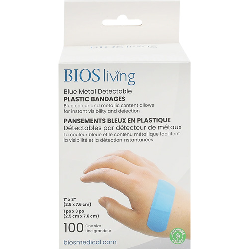 Bandages hydrofug&eacute;s bleu, Rectangulaire/carr&eacute;e, 3", Plastique d&eacute;tectable, St&eacute;rile Les Distributions ICE