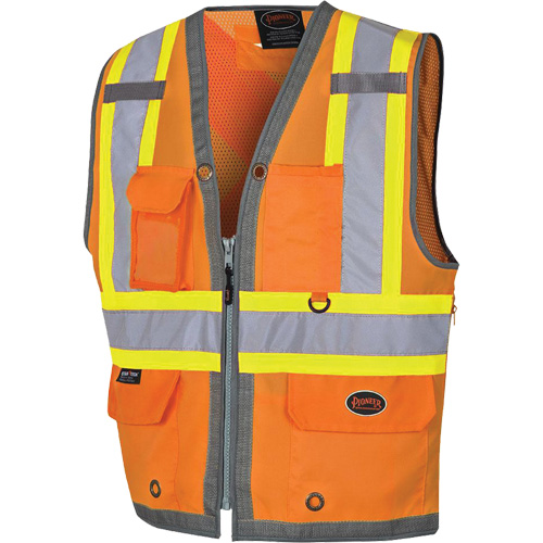 Veste de s&eacute;curit&eacute; pour arpenteur Pioneer avec fermeture &agrave; glissi&egrave;re et dos en maille, Orange haute visibilit&eacute;, Petit, Polyester Les Distributions ICE