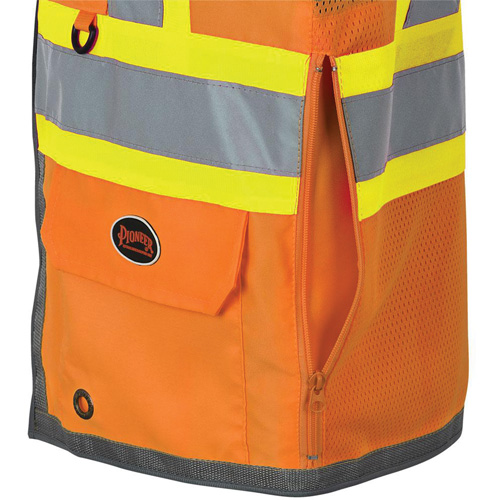 Veste de s&eacute;curit&eacute; pour arpenteur Pioneer avec fermeture &agrave; glissi&egrave;re et dos en maille, Orange haute visibilit&eacute;, Petit, Polyester Les Distributions ICE