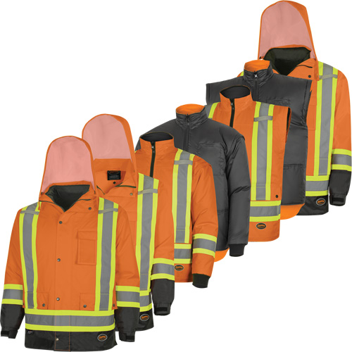 Parka de s&eacute;curit&eacute; d'hiver imperm&eacute;able 7-en-1 5056 Pioneer Yukon, Polyester, Noir/Orange haute visibilit&eacute;, T-petit Les Distributions ICE