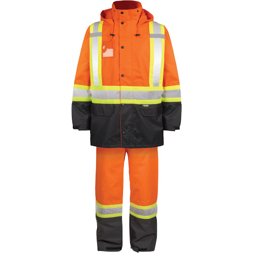 Ensemble de pluie haute visibilit&eacute; en tissu 150 deniers, Polyester, T-Grand, Orange haute visibilit&eacute; Les Distributions ICE