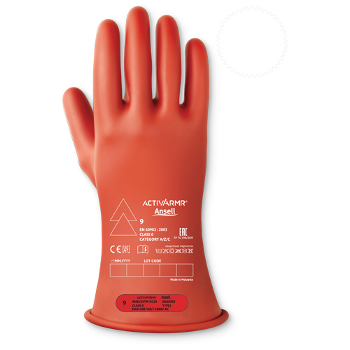 Gants isolants pour travaux &eacute;lectriques ActivArmr de classe 0, 9,5, 11" lo, Niveau 1, ASTM D120/ATSM F2675:2021/IEC 614821-2:2014 Les Distributions ICE