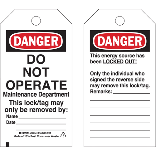 Lockout Tags, Plastic, 3" W x 5-3/4" H, English Les Distributions ICE