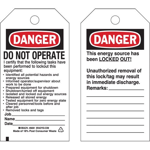 Lockout Tags, Plastic, 3" W x 5-3/4" H, English Les Distributions ICE