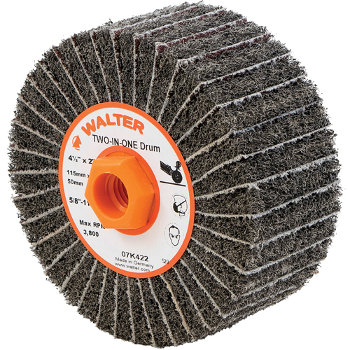 Two-In-One Finishing Drums, 4-1/2" Dia. x 2" W, 5/8"-11 Arbor, Aluminum Oxide Les Distributions ICE