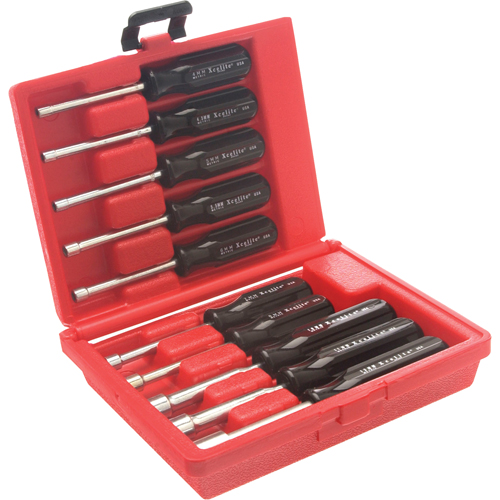 Drilled Shaft Nut Driver Set With Red Plastic Case, 10 Pcs., Metric Les Distributions ICE