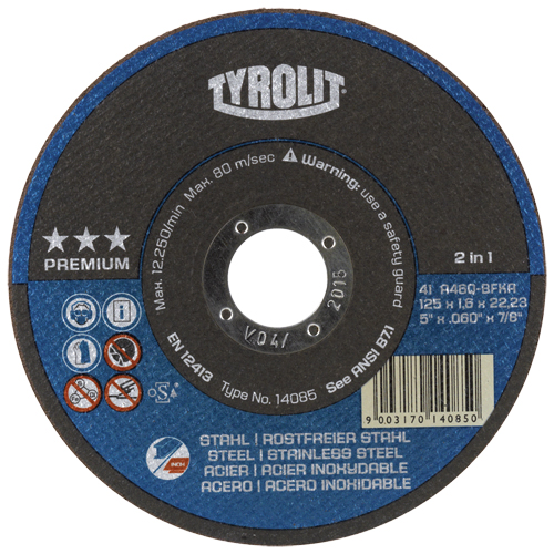 Premium 2-In-1 Thincut Cut-Off Wheels, 4-1/2" x 1/16", 7/8" Arbor, Type 1, Aluminum Oxide, 13300 RPM Les Distributions ICE