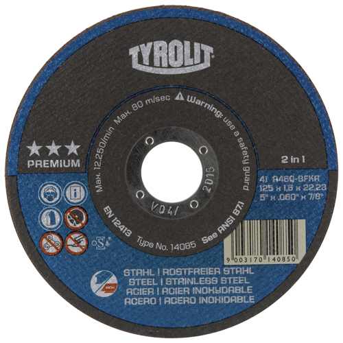 Cutting Disc, 5" x 1/16", 7/8" Arbor, Type 27, Aluminum Oxide, 12250 RPM Les Distributions ICE