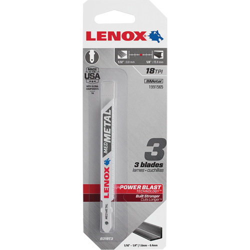 Lames de scie sauteuse pour coupe du m&eacute;tal, Bim&eacute;tal, 18 Dents par pouce, 3-5/8" lo x 3/8" la Les Distributions ICE