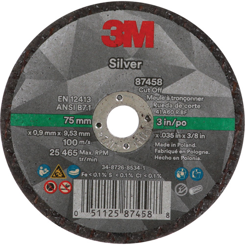 Meule &agrave; tronçonner Silver, 3" x 0,04", Arbre de 3/8"-24, Type 1, C&eacute;ramique, 25645 Tr/min Les Distributions ICE