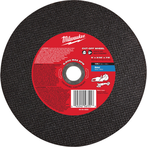 Meule &agrave; tronçonner, 9" x 3/32", Arbre de 7/8", Type 1, 6600 Tr/min Les Distributions ICE