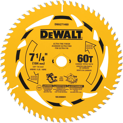 Lame de scie circulaire, 7-1/4", 60 dents, Pour Bois Les Distributions ICE