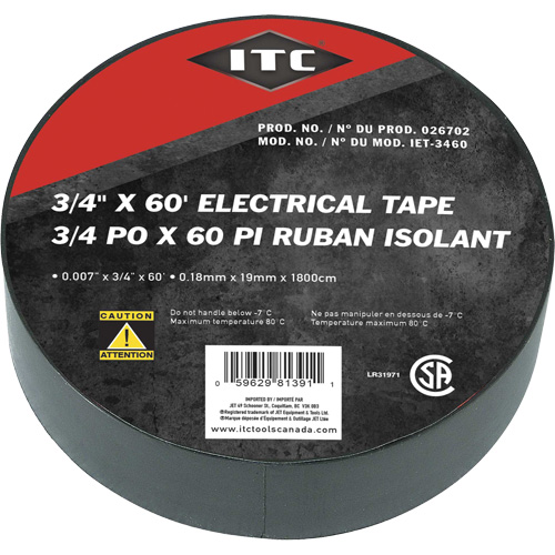 IET-3460 Ruban isolant, Ruban &eacute;lectrique, Rubans isolant, 19 mm (3/4") x 18,28 m (60'), Noir Les Distributions ICE