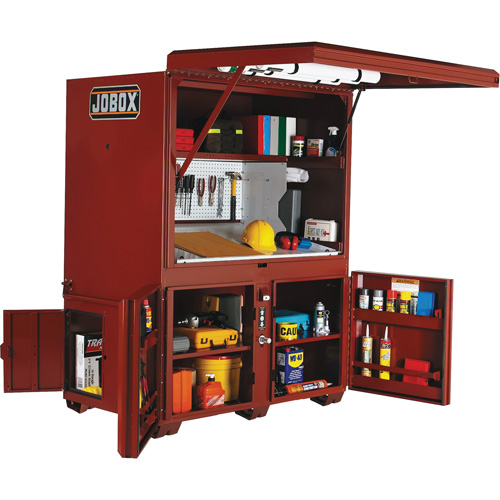 Coffre de chantier et surface de travail sur le terrain, 63" la x 42" p x 80" h, Acier, Rouge Les Distributions ICE