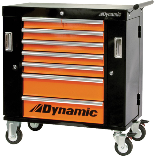 Roller Cabinet, 8 Drawers, 36" W x 18" D x 39-1/4" H, Black/Orange Les Distributions ICE