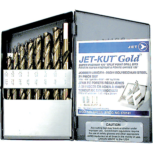 Jeu de forets de premi&egrave;re qualit&eacute; GF21R Jet-Kut GOLD, 21 morceaux, Acier Les Distributions ICE