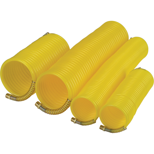 Nylon Coil Air Hose With Fittings, Air, 1/4" ID x 25' L, Nylon, 200 PSI at 23°C Les Distributions ICE