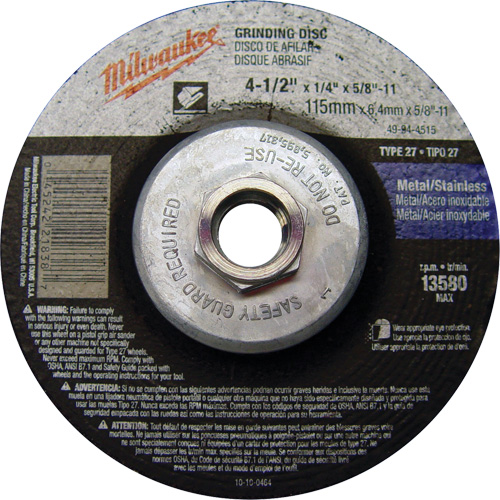 Meule, 4-1/2" x 1/4", Arbre 5/8"-11, Oxyde d'aluminium, Type 27 Les Distributions ICE
