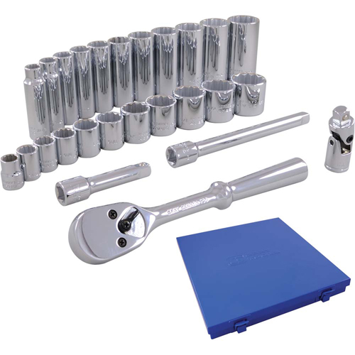 Metric Socket & Attachments Set, 26 Pcs, 3/8" Drive Size, Deep Les Distributions ICE