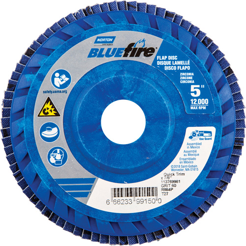 BlueFire R884P Coarse Grit Flap Disc, 5" x 7/8", Type 27, 60 Grit, Zirconia Alumina Les Distributions ICE