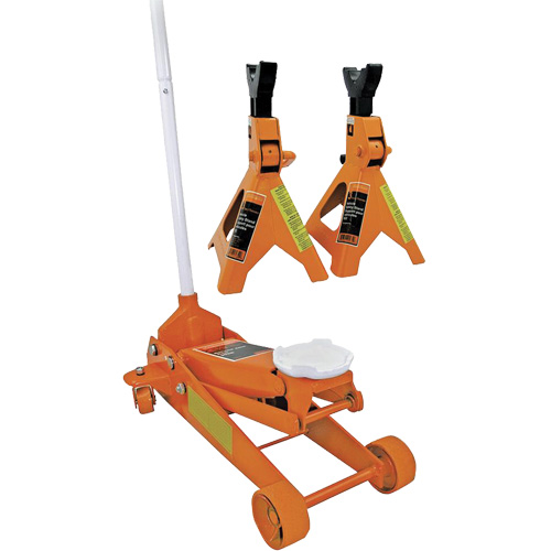 Cric datelier 3 tonnes avec paires de chandelles pour v&eacute;hicule de 3 tonnes, 2,5 tonne(s) Capacit&eacute;, 5" Abaiss&eacute;e, 19-1/4" &eacute;lev&eacute;e, Hydraulique &agrave; main Les Distributions ICE