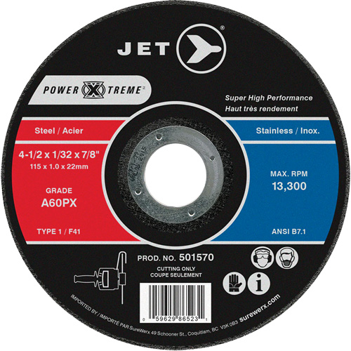 Meule &agrave; tronçonner Power-Xtreme A60PX, 4-1/2" x 1/32", Arbre de 7/8", Type 1, 13 300 Tr/min Les Distributions ICE