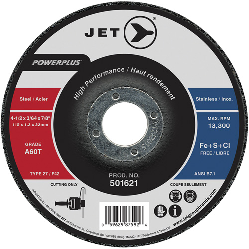Meule &agrave; tronçonner PowerPlus A60T, 4-1/2" x 3/64", Arbre de 7/8", Type 27, 13 300 Tr/min Les Distributions ICE