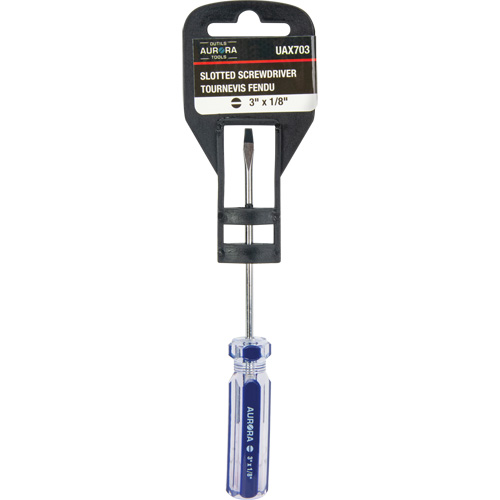 Tournevis &agrave; fente bleu transparent avec bandes , Tige de 1/8", Ronde, Prise en Plastique Les Distributions ICE