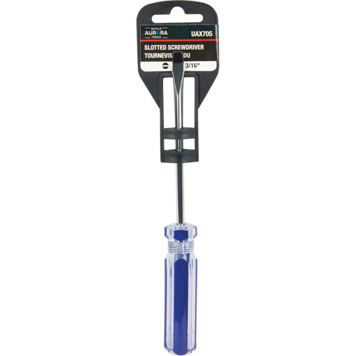 Tournevis &agrave; fente bleu transparent avec bandes, Tige de 3/16", Ronde, Prise en Plastique Les Distributions ICE