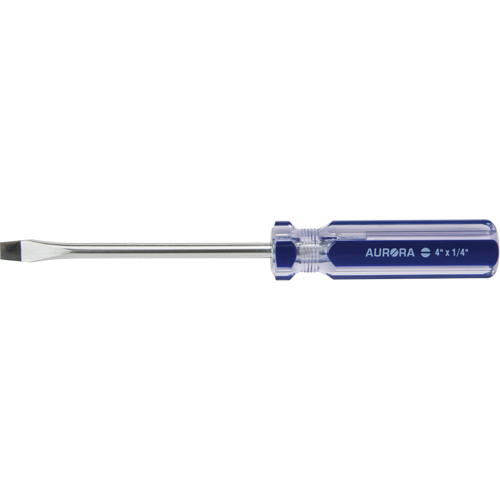 Tournevis &agrave; fente bleu transparent avec bandes, Tige de 1/4", Ronde, Prise en Plastique Les Distributions ICE
