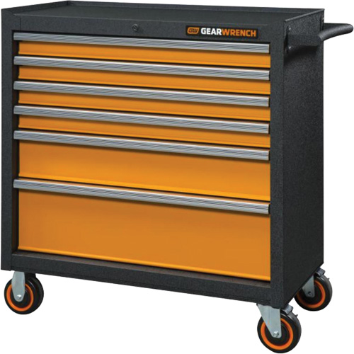 Armoire roulante pour outils s&eacute;rie GSX, 6 tiroirs, 36" la x 18-1/5" p x 37-2/5" h, Noir/Orange Les Distributions ICE