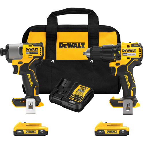 Brushless Compact Cordless 1/2" Hammer Drill & 1/4" Impact Driver Kit, Lithium-Ion, 20 V Les Distributions ICE