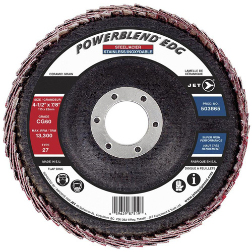 POWERBLEND EDG Flap Disc, 4-1/2" x 7/8", Type 27, CG60 Grit, Ceramic Les Distributions ICE