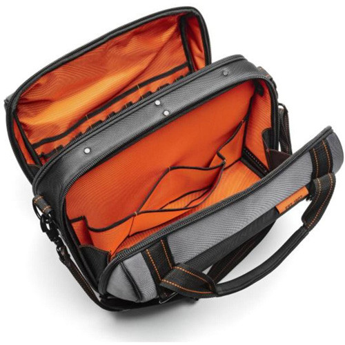 Sac ouvert de 17" pour outils d'ouvrier, Polyester, 3 pochettes, Noir/Gris/Orange Les Distributions ICE