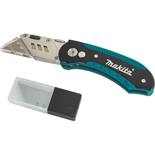 Folding Quick-Change Jobsite Utility Knife with 10-Piece Replacement Blades, Steel Blade Les Distributions ICE