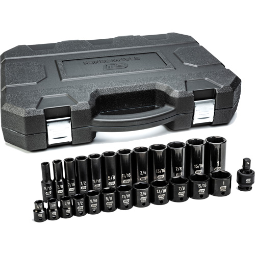 6-Point SAE Socket Set, 25 Pcs, Impact, 3/8" Drive Size, Deep Les Distributions ICE