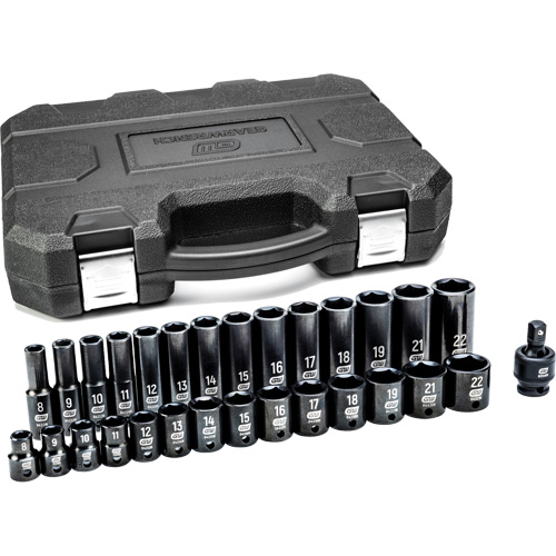 6-Point Metric Socket Set, 29 Pcs, Impact, 3/8" Drive Size, Deep Les Distributions ICE